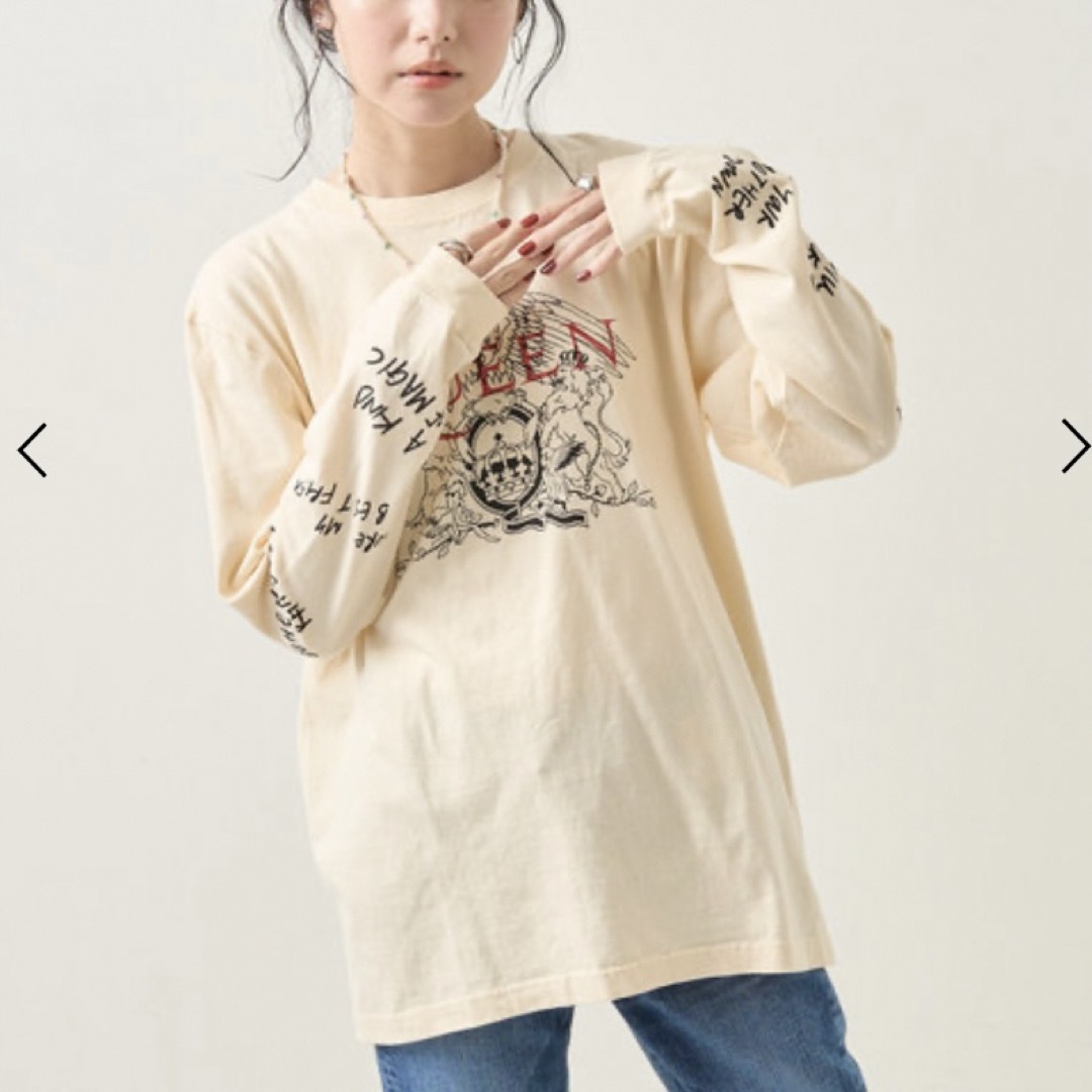 FREAK'S STORE(フリークスストア)のFREAK'S STORE QUEEN 袖プリントロンＴ ナチュラル フリー レディースのトップス(Tシャツ(長袖/七分))の商品写真