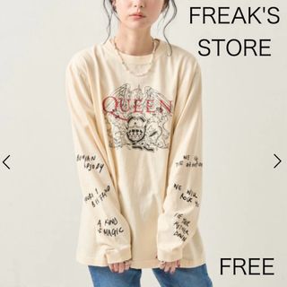 フリークスストア(FREAK'S STORE)のFREAK'S STORE QUEEN 袖プリントロンＴ ナチュラル フリー(Tシャツ(長袖/七分))