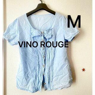 値下げ 美品 VINO ROUGE リボン レース ブラウス M パールボタン(シャツ/ブラウス(半袖/袖なし))