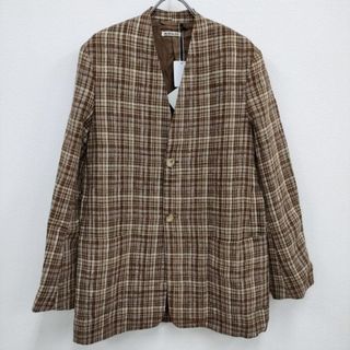 オーラリー(AURALEE)のAURALEE 新品 LINEN SILK CHECK NO COLLAR JACKET 定価66000円 ノーカラージャケット 23SS ブラウン レディース オーラリー【中古】4-0410M♪(ノーカラージャケット)