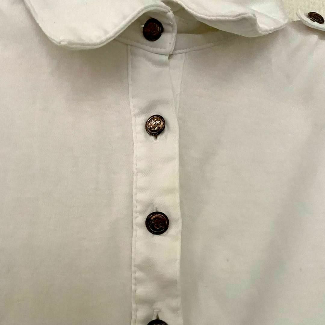 VINTAGE(ヴィンテージ)の肩ボタン 金属ボタン ブラウス M ポロ シャツ ホワイト 白 半袖 レディースのトップス(シャツ/ブラウス(半袖/袖なし))の商品写真
