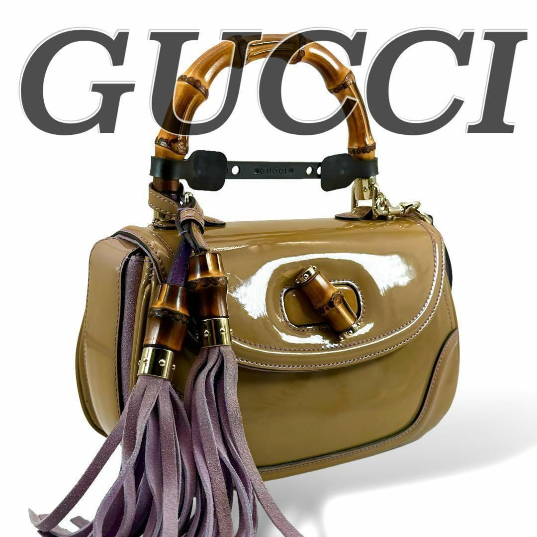 Gucci(グッチ)のGUCCI グッチ　ニューバンブー　ショルダー　ハンドバッグ　パテント　スエード レディースのバッグ(ショルダーバッグ)の商品写真