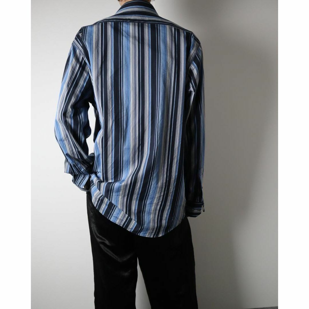 VINTAGE(ヴィンテージ)のマルチカラー ストライプ オーバーサイズ コットン 長袖シャツ 青系 90s メンズのトップス(シャツ)の商品写真