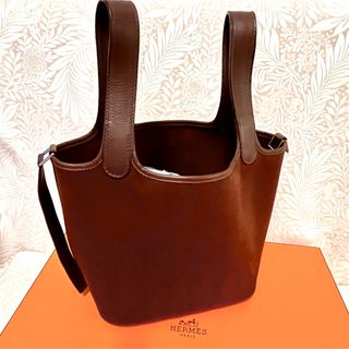 エルメス(Hermes)のHERMES エルメス ピコタンPMキャンバス×レザー ブラウン ◻︎J刻印(ハンドバッグ)