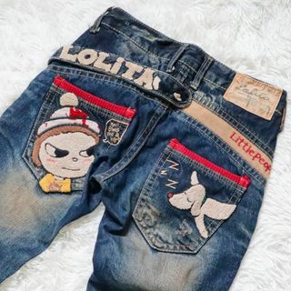 ロリータジーンズ(LOLITAJEANS)のロリータジーンズ デニムパンツ 奈良美智コラボ ヴィンテージ加工 サガラ刺繍(デニム/ジーンズ)