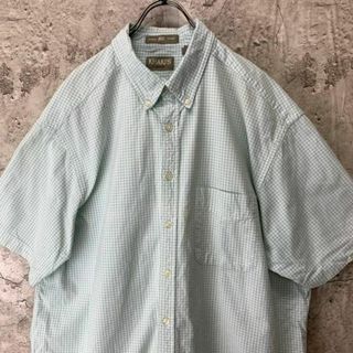 no1341古着　半袖シャツ　ミント　ギンガムチェック　オーバーサイズ(Tシャツ/カットソー(半袖/袖なし))