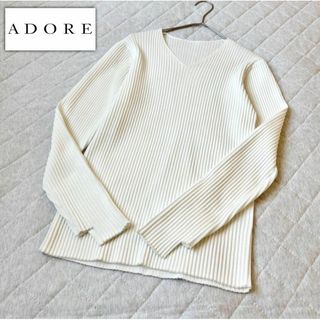 アドーア(ADORE)の美品✨ADORE アドーア✨クリアリブニット Vネックカットソー 38(カットソー(長袖/七分))