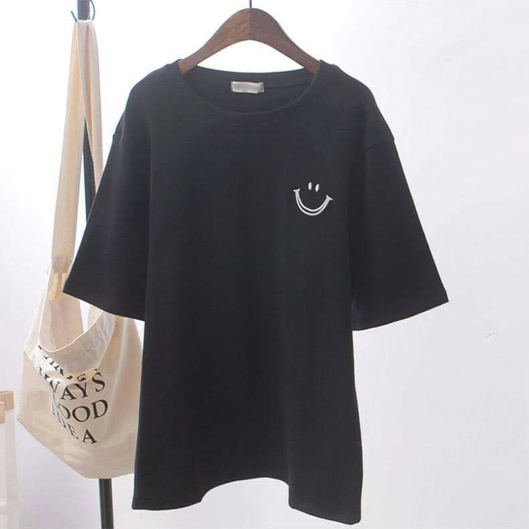 レディース tシャツ 黒 人気ブランド かわいい  半袖tシャツ  ゆったり レディースのトップス(Tシャツ(半袖/袖なし))の商品写真