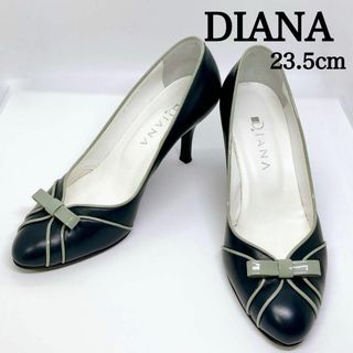 ダイアナ(DIANA)のDIANA レザー ヒール リボン ネイビー ラウンドトゥ 23.5(ハイヒール/パンプス)