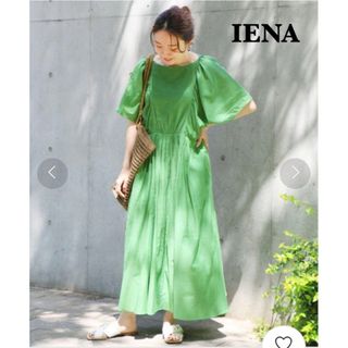 イエナ(IENA)のイエナ　IENA コットンシルクギャザーワンピ―ス　グリーン　春夏(ロングワンピース/マキシワンピース)