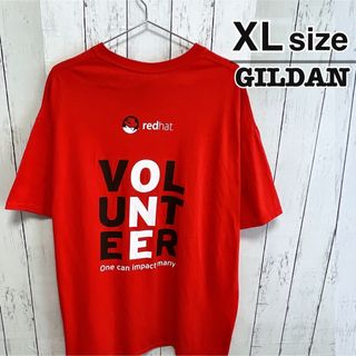 ギルタン(GILDAN)のUSA古着　GILDAN　Tシャツ　XL　レッド　企業ロゴ　プリント　コットン(Tシャツ/カットソー(半袖/袖なし))