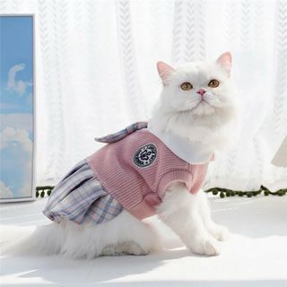 ペット 犬 猫 服 洋服 Sサイズ ワンピース 制服 ピンク オールインワン(犬)