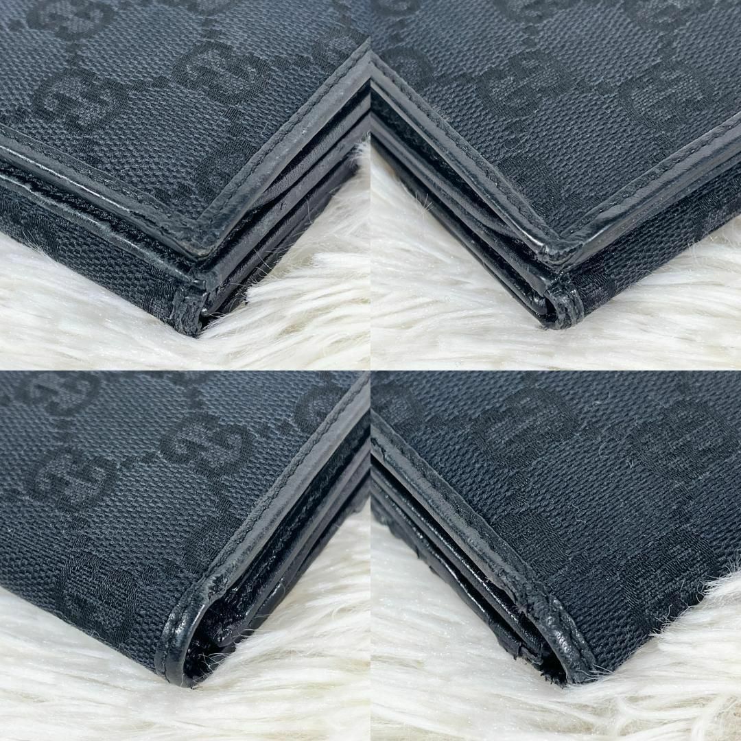 Gucci(グッチ)の⑮GUCCI ggキャンバス×レザー 2つ折り 長財布 カード・札入れ ブラック メンズのファッション小物(折り財布)の商品写真