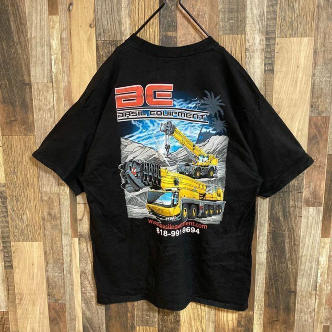 Hanes(ヘインズ)のヘインズ バックプリント クレーン Tシャツ 車 USA古着 半袖 ブラック メンズのトップス(Tシャツ/カットソー(半袖/袖なし))の商品写真