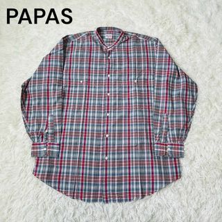 PAPAS パパス　ノーカラー　チェック　シャツ　大きめ(シャツ)