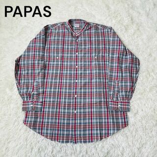 PAPAS パパス　ノーカラー　チェック　シャツ　大きめ(シャツ)