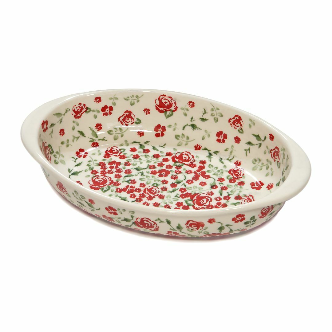 ポーリッシュポタリー ポーランド食器 26 x16cm グラタン皿 赤の花模様 インテリア/住まい/日用品のキッチン/食器(食器)の商品写真