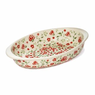 ポーリッシュポタリー ポーランド食器 26 x16cm グラタン皿 赤の花模様(食器)