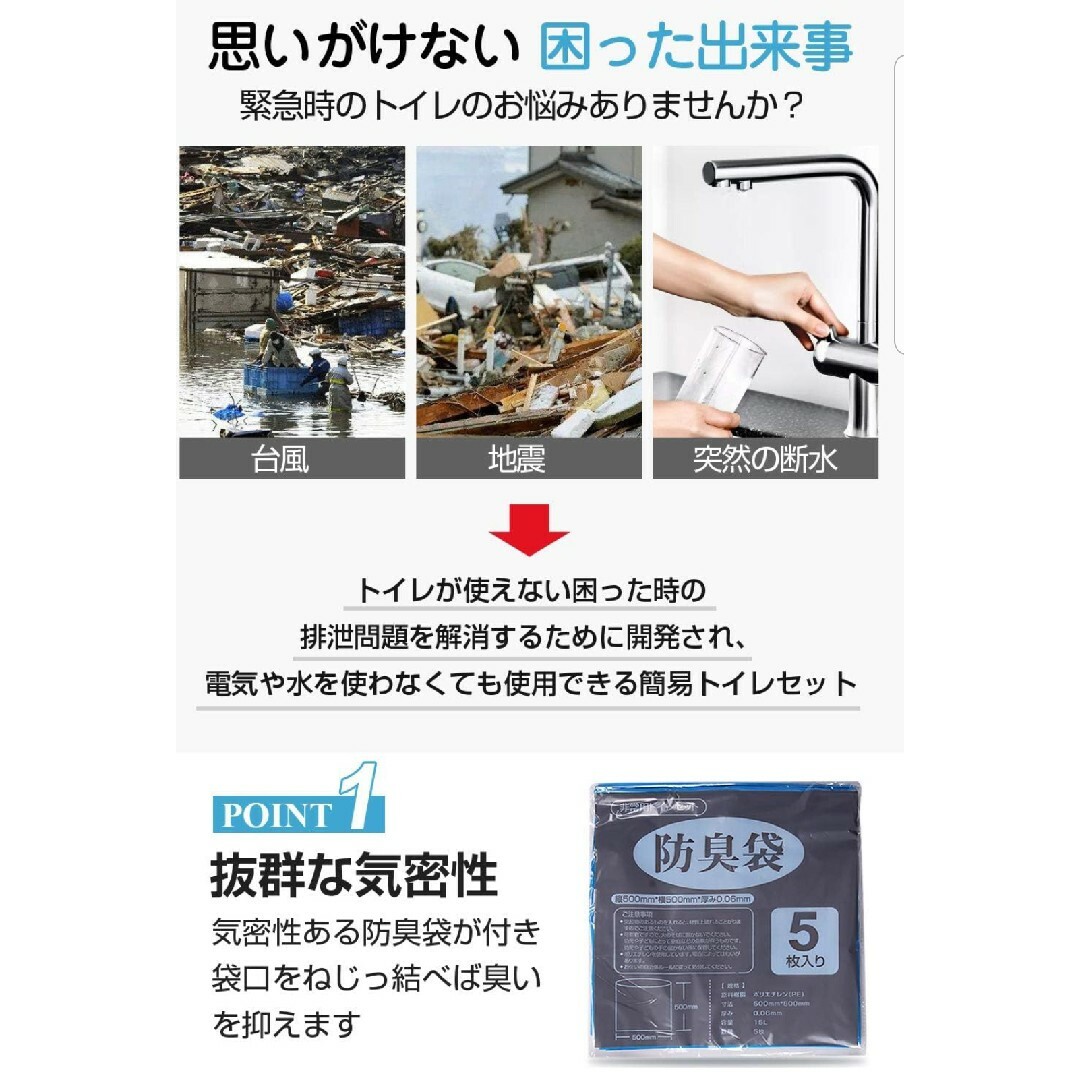 簡易トイレ どこでも簡単トイレ 携帯 防災/非常用トイレ 処理袋　60枚 インテリア/住まい/日用品の日用品/生活雑貨/旅行(防災関連グッズ)の商品写真