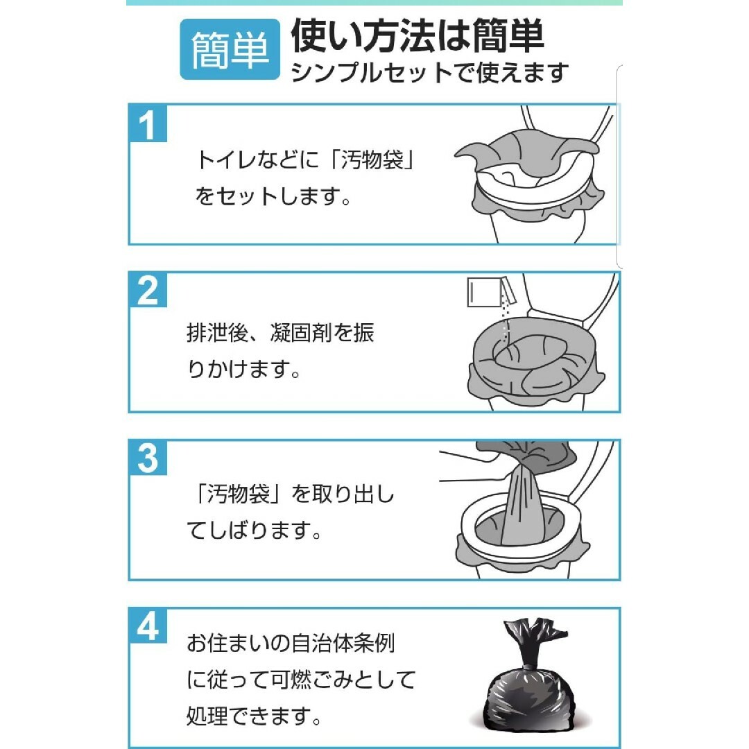 簡易トイレ どこでも簡単トイレ 携帯 防災/非常用トイレ 処理袋　60枚 インテリア/住まい/日用品の日用品/生活雑貨/旅行(防災関連グッズ)の商品写真