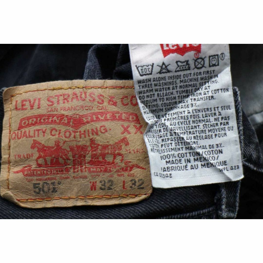 Levi's(リーバイス)の00s メキシコ製 Levi'sリーバイス 501 ダメージ&リペア ブラック デニムパンツ ヒゲ w32★SDP2554 オールド ジーンズ ストレート ボロ メンズのパンツ(デニム/ジーンズ)の商品写真