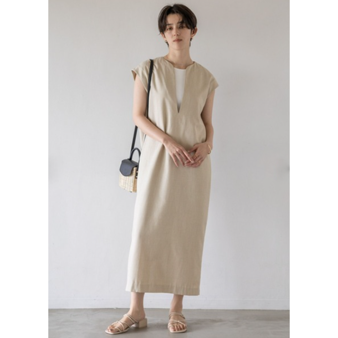 【美品】アパートバイローリーズ*リネンライクフレンチスリーブワンピース、リネン入 apart by lowrys - apart by lowrys リネンライクフレンチ