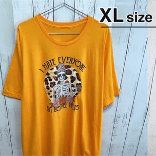 USA古着　Tシャツ　オレンジ　イエロー　プリント　ドクロ　スカル　コーヒー(Tシャツ/カットソー(半袖/袖なし))