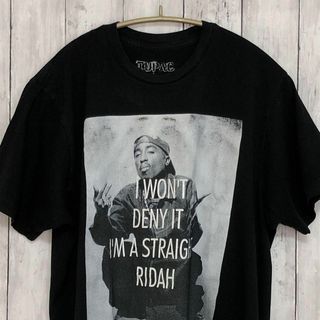 ミュージックティー(MUSIC TEE)のツーパック　TUPAC　ヒップホップ　コピーライトあり　サイズＭ　黒ブラック古着(Tシャツ/カットソー(半袖/袖なし))