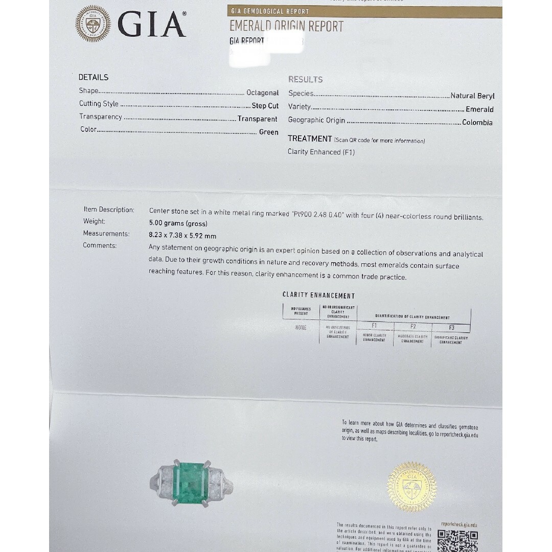 Tキラ 天然エメラルド コロンビア産 2.4ct   pt900 指輪 GIA レディースのアクセサリー(リング(指輪))の商品写真