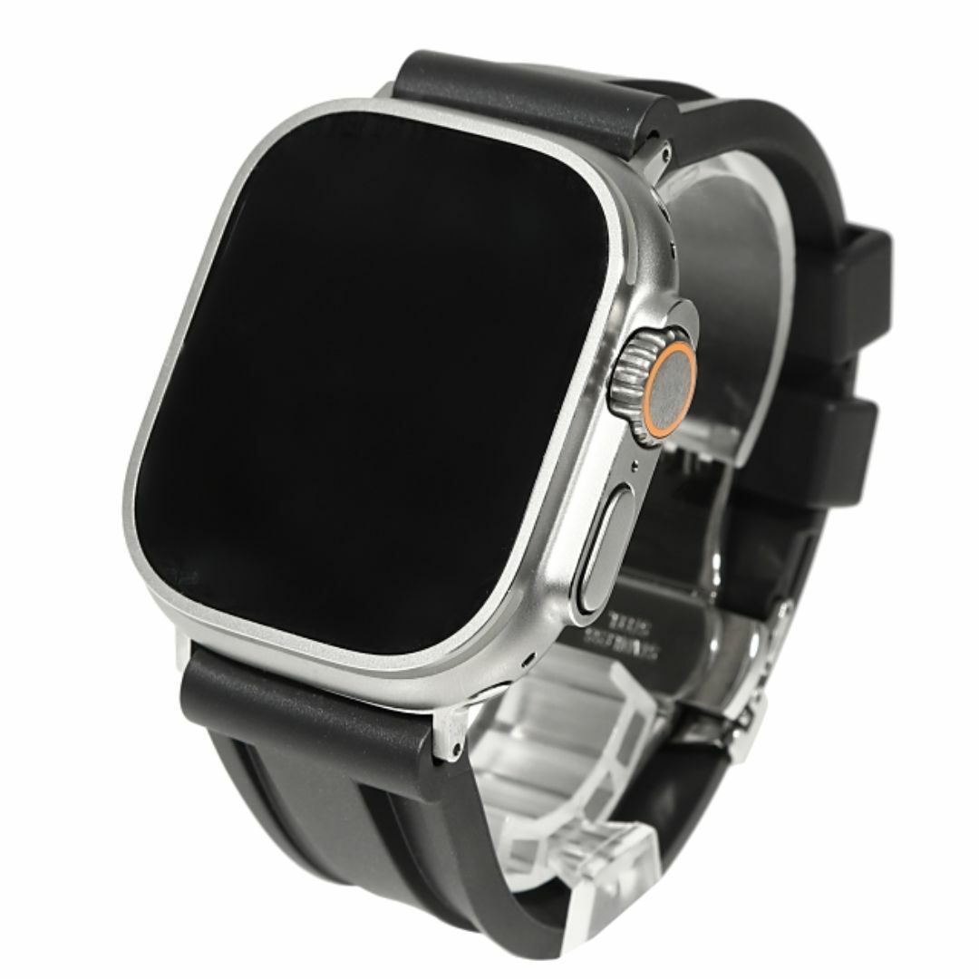 Apple Watch(アップルウォッチ)のアップルウォッチ Apple watch 49mm ULTRA２ ULTRA ウルトラ バンド ベルト ラバーバンド RUBBER おしゃれ バタフライバックル ブラック メンズの時計(ラバーベルト)の商品写真