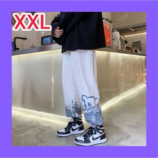 メンズ カジュアル パンツ 白 XXL ゆったり スポーツ　オーバーサイズ(その他)