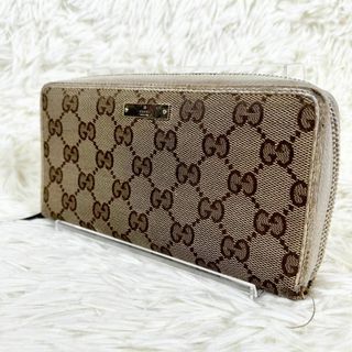 グッチ(Gucci)の⑲GUCCI オールドグッチ GGキャンバス×レザー ラウンドファスナー長財布(財布)