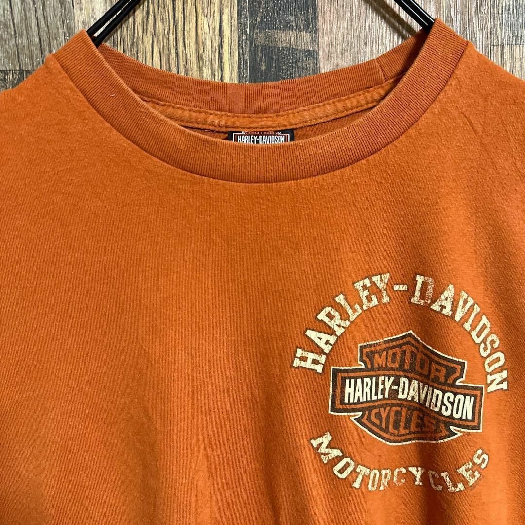 Harley Davidson(ハーレーダビッドソン)のハーレーダビッドソン Tシャツ ロゴ オレンジ アメリカン XL USA古着 メンズのトップス(Tシャツ/カットソー(半袖/袖なし))の商品写真