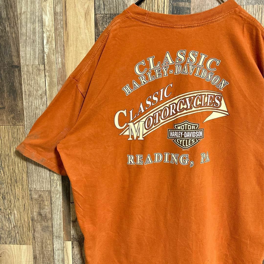 Harley Davidson(ハーレーダビッドソン)のハーレーダビッドソン Tシャツ ロゴ オレンジ アメリカン XL USA古着 メンズのトップス(Tシャツ/カットソー(半袖/袖なし))の商品写真