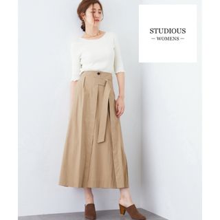 ステュディオス(STUDIOUS)の【美品】STUDIOUS ストゥデイオス　ダブルベルト　ラップスカート　ベージュ(ロングスカート)