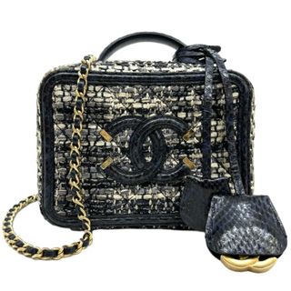 シャネル(CHANEL)のシャネル CHANEL マトラッセ CCフィリグリー バッグ トートバッグ ショルダーバッグ パイソン ツイード ブルー ネイビー 青 ゴールド金具 ハンドバッグ チェーンショルダーバッグ 2wayバッグ バニティバッグ ココマーク(トートバッグ)