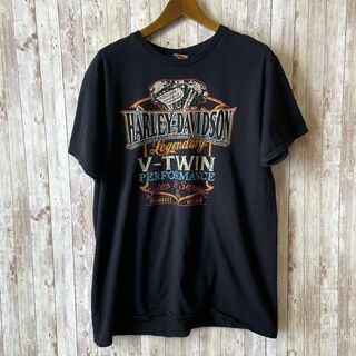 ハーレーダビッドソン(Harley Davidson)のハーレーＴ　オーバーサイズＸＬ　黒ブラック　メンズ古着　両面ロゴ　人気デザイン(Tシャツ/カットソー(半袖/袖なし))