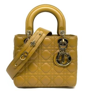 クリスチャンディオール(Christian Dior)のクリスチャンディオール CHRISTIAN DIOR レディディオール スモール LADY DIOR MY ABCDIOR MYABC カナージュバッグ バッグ トートバッグ ショルダーバッグ ラムスキン イエロー ゴールド金具(トートバッグ)