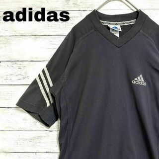 adidas - 38L 90s アディダス 半袖Tシャツ Vネック 刺繍ロゴ スリーライン