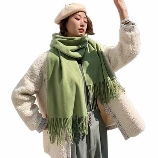 【色: グリーン】[qingchenbeauty] マフラー レディース 無地 (その他)