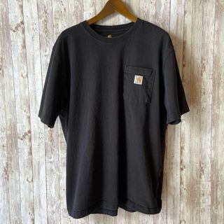 カーハート(carhartt)のカーハート　オーバーサイズ半袖Ｔシャツ　黒ブラック　胸ポケット付き　メンズ　古着(Tシャツ/カットソー(半袖/袖なし))