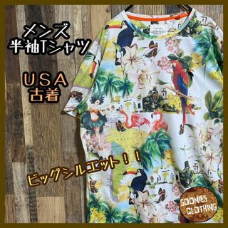 メンズ 半袖Tシャツ 総柄 カラフル 鳥 ビッグシルエットUSA古着 90s(Tシャツ/カットソー(半袖/袖なし))