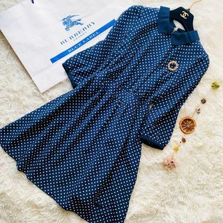 バーバリーブルーレーベル(BURBERRY BLUE LABEL)の極美品 バーバリーブルーレーベル ドット Aライン お嬢様 フレアワンピース(ひざ丈ワンピース)