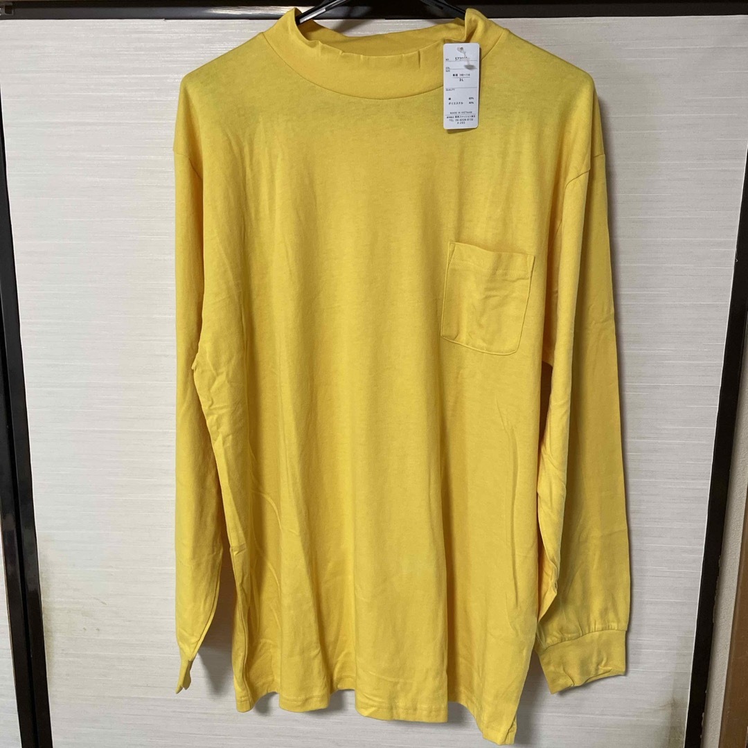 長袖　Tシャツ　3L 黄色 レディースのトップス(シャツ/ブラウス(長袖/七分))の商品写真