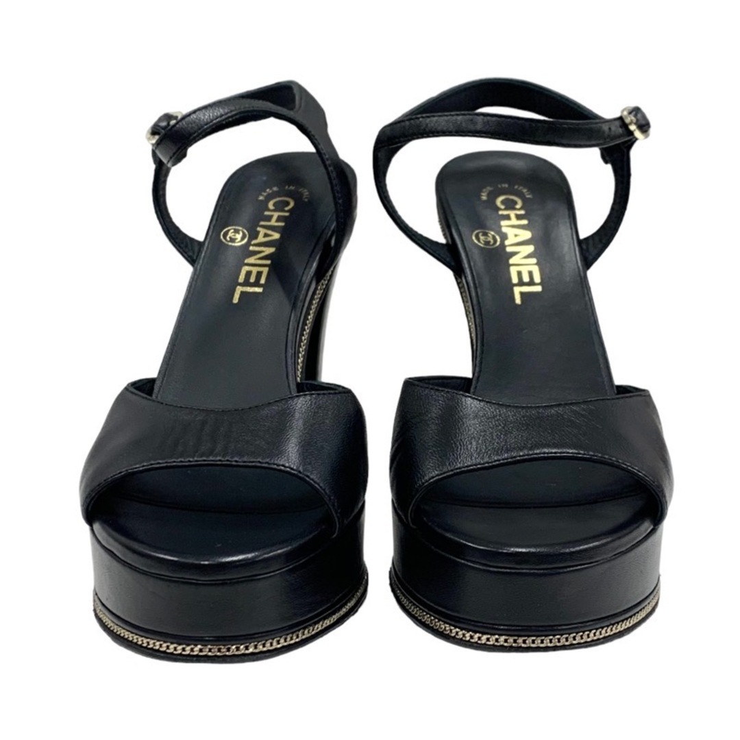 CHANEL(シャネル)のシャネル CHANEL サンダル 靴 シューズ レザー ブラック 黒 ゴールド ココマーク チェーン レディースの靴/シューズ(サンダル)の商品写真