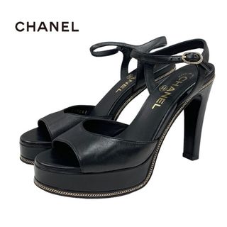 シャネル(CHANEL)のシャネル CHANEL サンダル 靴 シューズ レザー ブラック 黒 ゴールド ココマーク チェーン(サンダル)