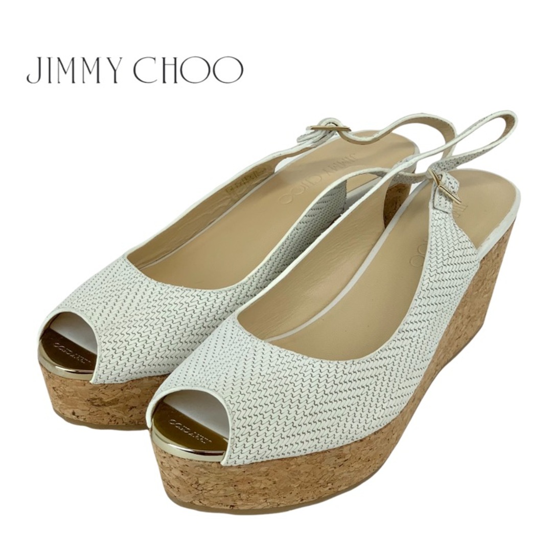 JIMMY CHOO(ジミーチュウ)のジミーチュウ JIMMY CHOO サンダル 靴 シューズ レザー コルク ホワイト 未使用 ウェッジソール レディースの靴/シューズ(サンダル)の商品写真