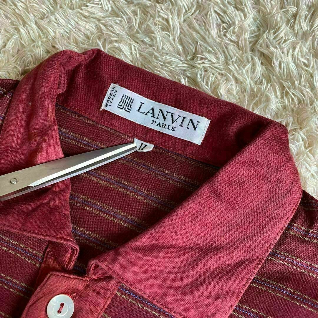 LANVIN(ランバン)の【一点物】　ランバン　ポロシャツ　シングルステッチ　ボーダー　イタリア製 M メンズのトップス(ポロシャツ)の商品写真