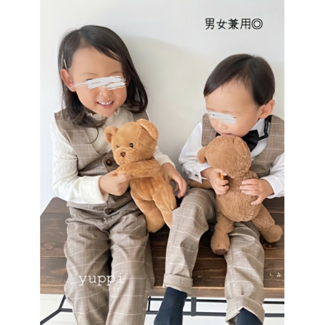  子ども 120 チェック柄 ベスト パンツ セットアップ 新品未使用 スーツ キッズ/ベビー/マタニティのキッズ服男の子用(90cm~)(ドレス/フォーマル)の商品写真