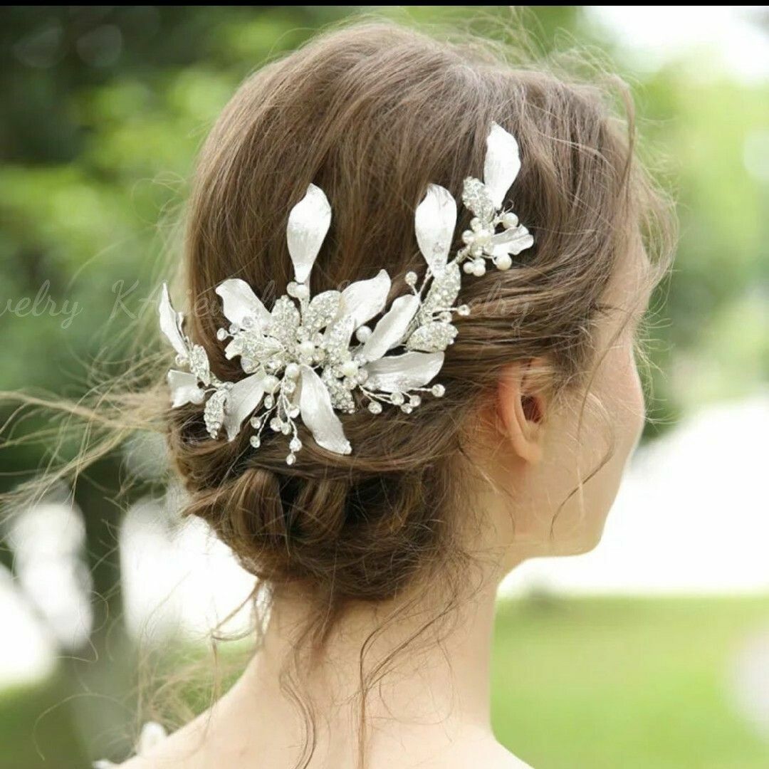 ❀ヘッドドレス&イヤリング(ピアス)❀結婚式セット ヘアアクセサリーウェディング レディースのフォーマル/ドレス(ウェディングドレス)の商品写真